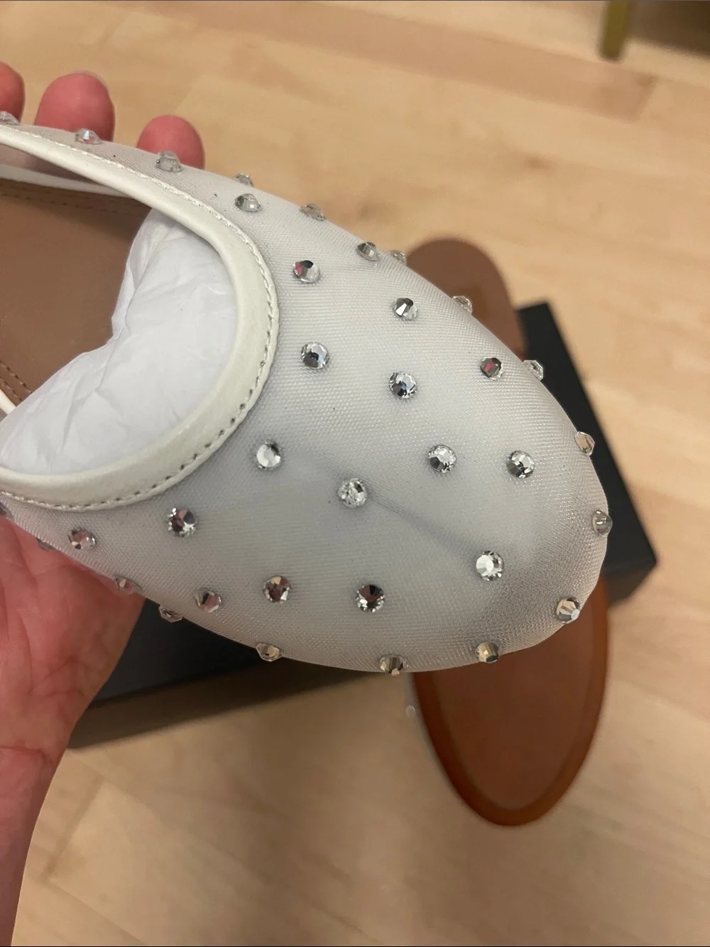 BCBGMaxAzria White Crystal-Studded Ballet Flats